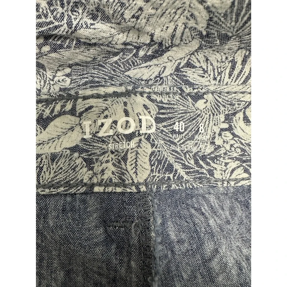Mens Izod Stretch 40 Waist‎ 8 Inseam Tropical Leaf Blue White Shorts